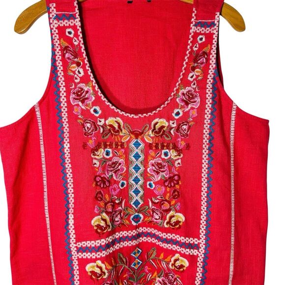 Tolani Floral Embroidered Tank Womens Size XL Watermelon Pink Boho Cotton Top - Picture 3 of 7